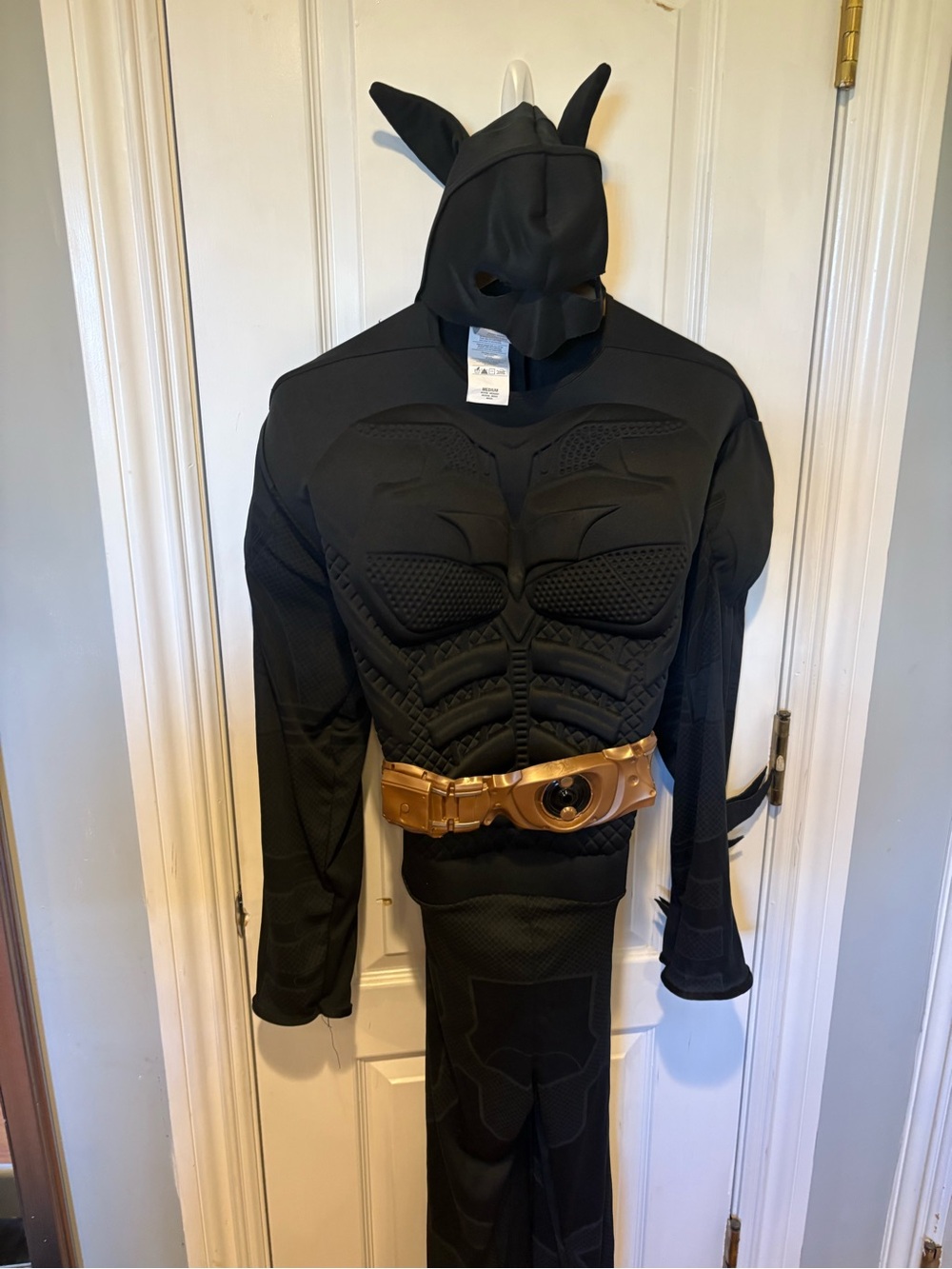 Men’s Batman Black Superhero Costume with Gold Utility Belt and mask